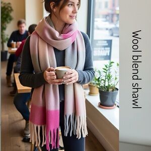 50. Pink and Gray Wool Blend Shawl